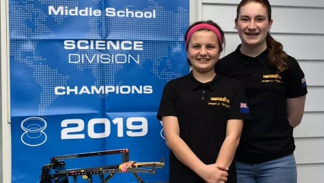 Riley pollard  left  and tara stevens of the nakibots team