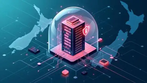 Realistic secure data network hub transparent dome new zealand outline