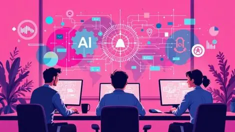 Worried business people small office computer screens abstract ai uk firms struggle