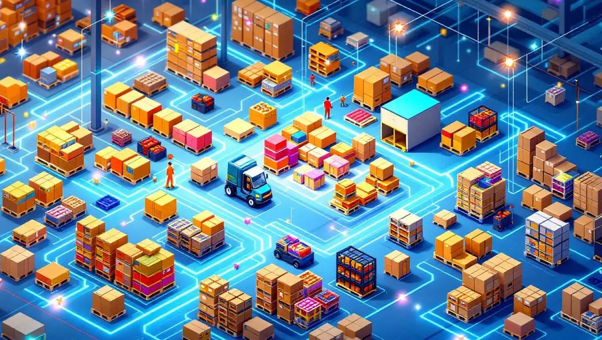Ai enabled logistics supermarket distribution warehouse colorful pallets