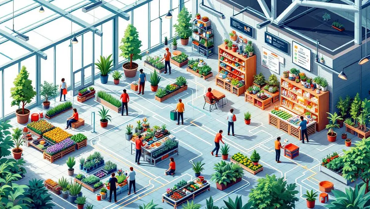 Modern garden centre digital integration plants tools employees flow