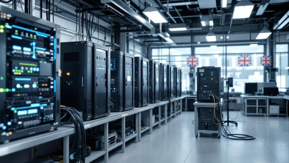 Realistic photo high tech electrical equipment cables modern laboratory