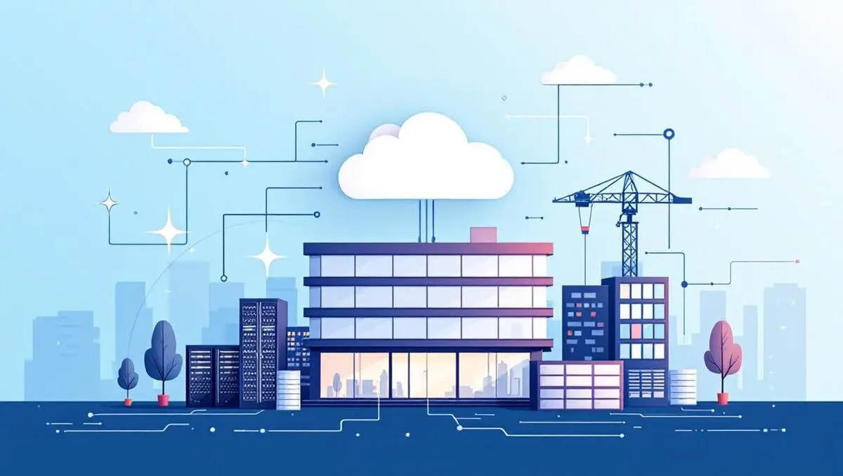 Modern uk office building cloud icon server racks digital connections