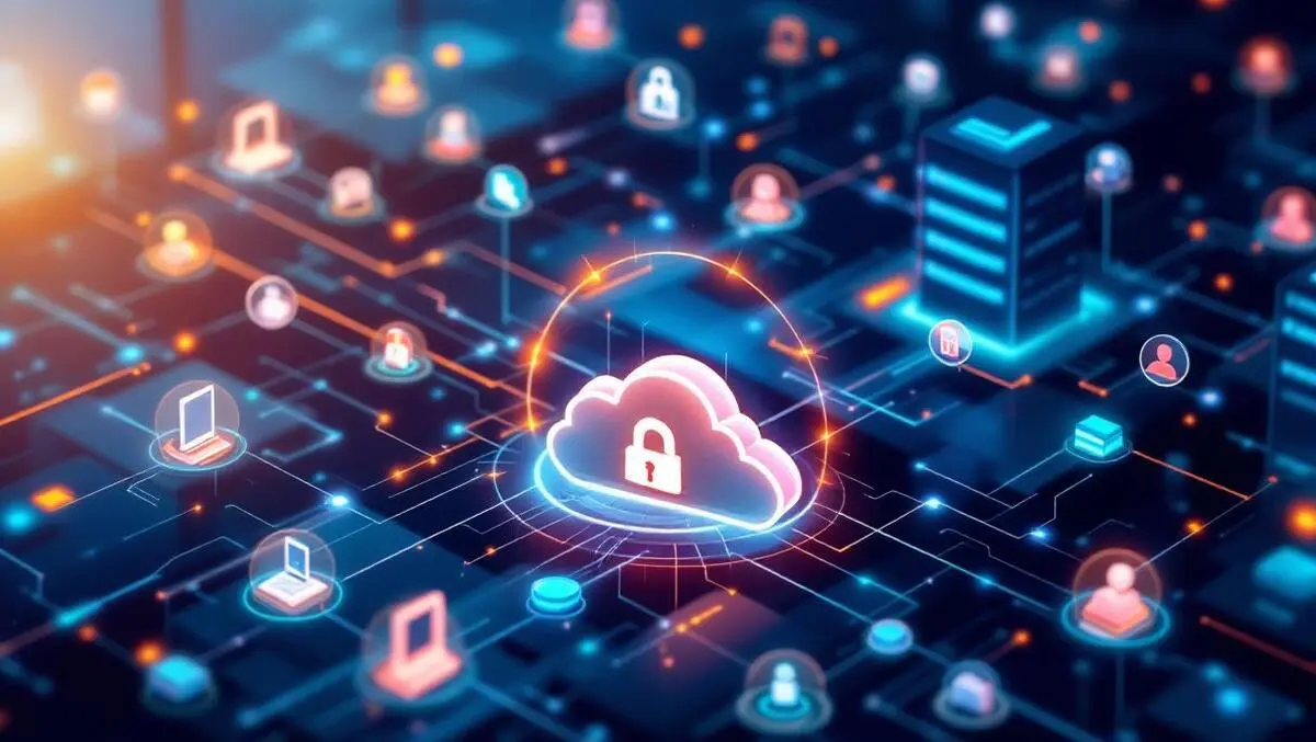 Secure cloud network infrastructure data centers cloud icons automated connectivity