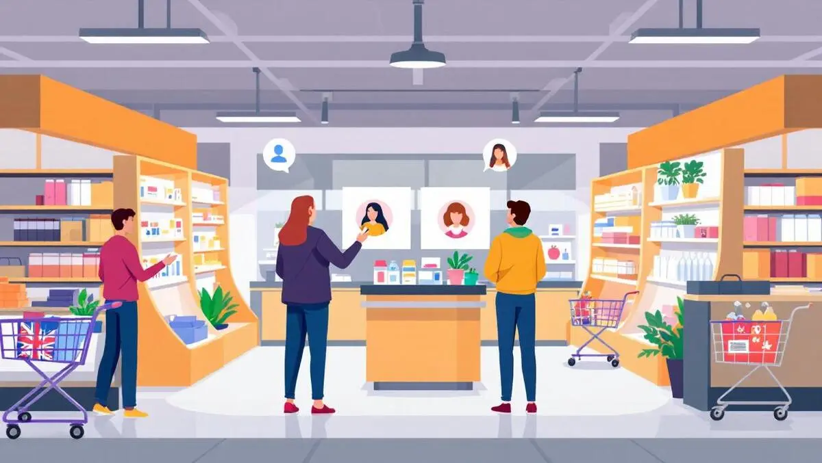 Uk retail stores shelves shopping carts digital screens ai assistants