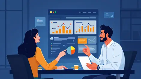 Two business professionals collaborative ai tools digital dashboard b2b sales