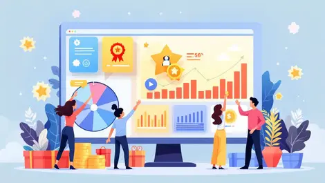 Digital dashboard interactive customer rewards playful badges spinning wheels