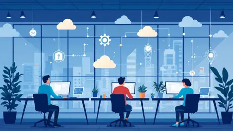 Modern it professionals working in office with cloud network canada