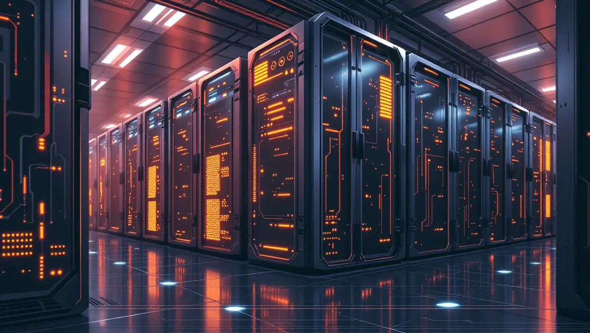 Modern data center sleek server racks glowing lights organized cabling