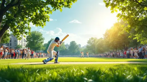 Realistic vibrant cricket match outdoor sunny day ontario canada fans
