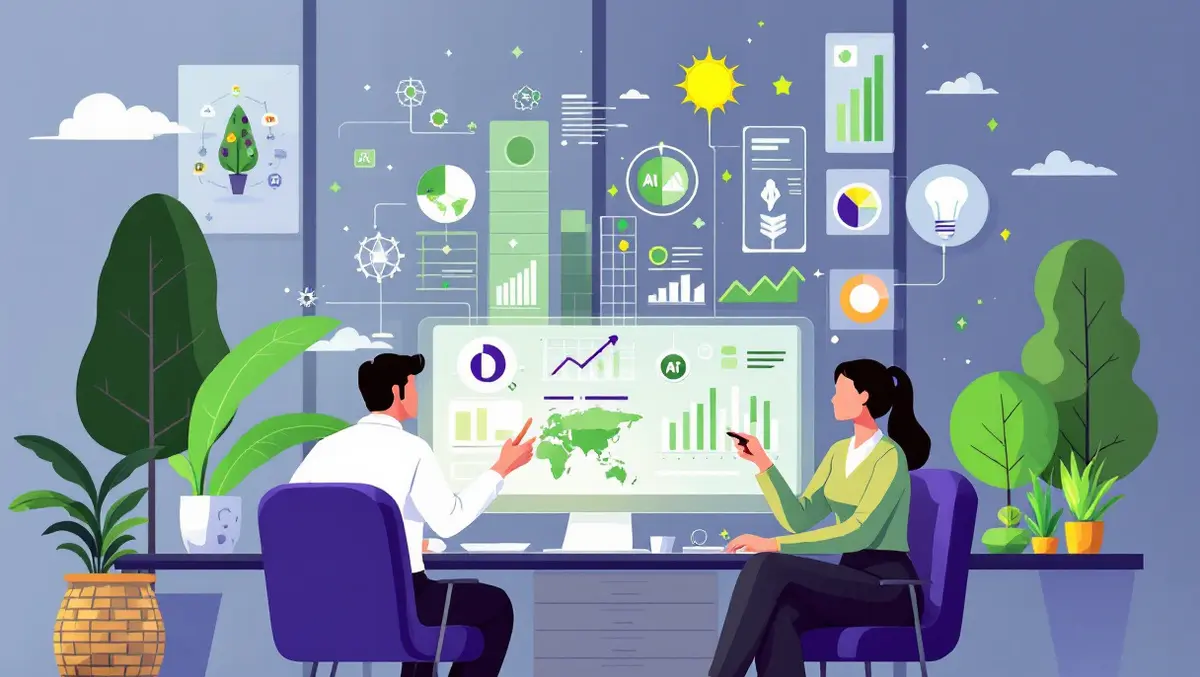 Business professionals analyzing digital data ai sustainability green energy