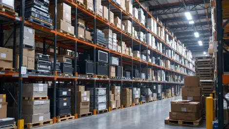 Uk warehouse electronic components devices boxes pallets stock levels