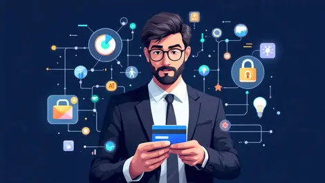 Businessman credit card digital network secure locks ai payment technology security