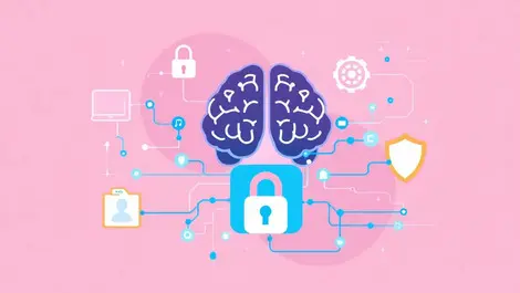Interconnected digital profiles secure locks shields ai brain patterns data privacy safeguard