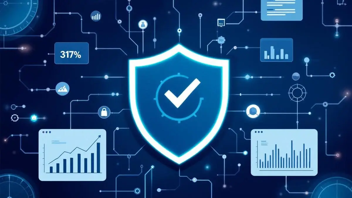 Modern shield checkmark digital network data dashboard cybersecurity msp