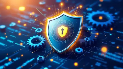 Security shield with software code gears application security testing automation leadership excellence