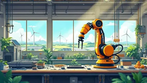 Advanced robotics arm assembling green energy components australian clean tech factory