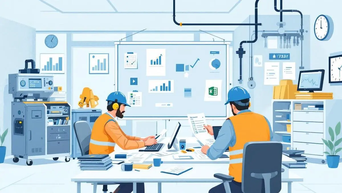 European office workers paper checklists excel spreadsheets unused equipment