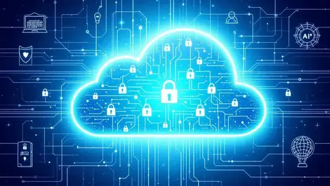 Cloud security ai circuit locks digital shield servers ai agents concept