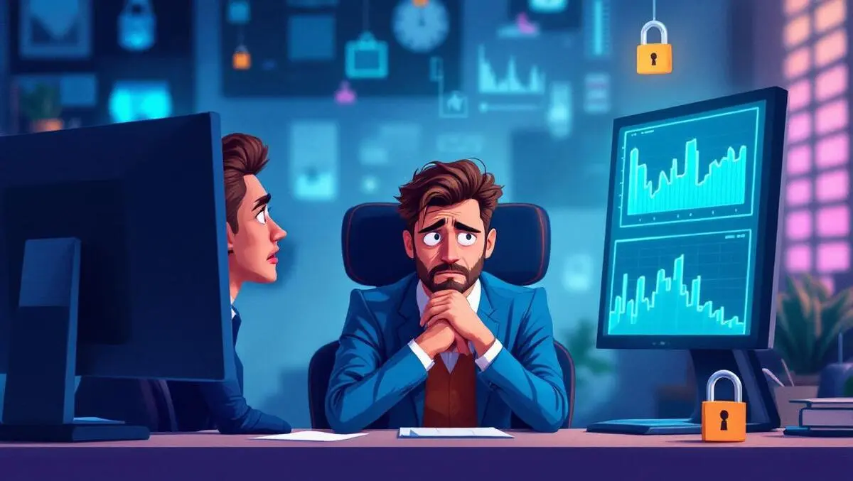 Anxious business professionals uk office data security compliance concerns