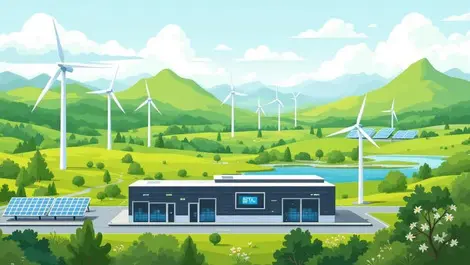 Detailed illustration modern data centre green scottish landscape renewable energy