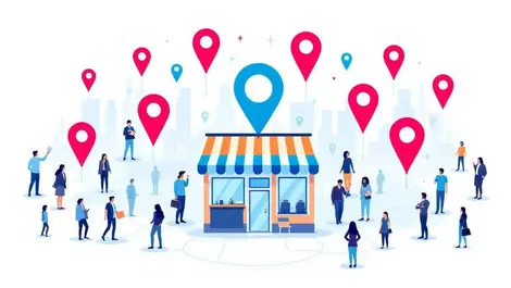 Small shop with map location pins and customer silhouettes targeted local marketing data driven insights