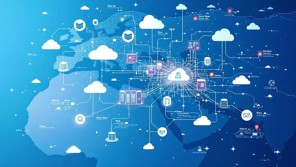 Interconnected cloud servers data centers europe middle east africa map
