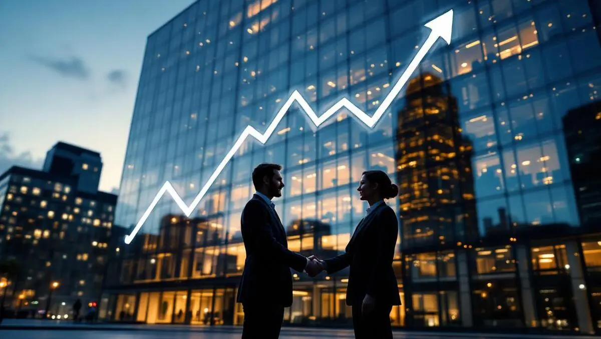 Modern it hq london dusk business handshake growth graph light