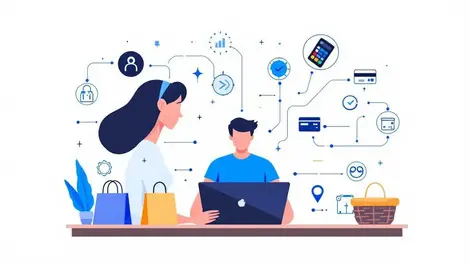 Ai powered online shopper networked payments flat vector illustration