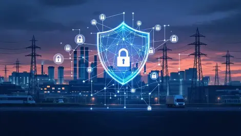 Uk industrial facility dusk ot security shield grid lock icons