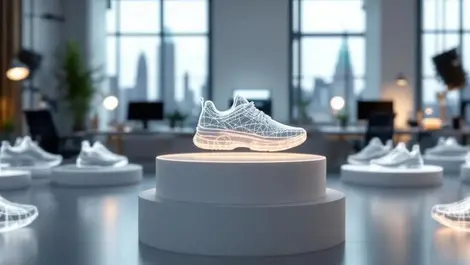 Manchester tech studio rotating shoe with 3d wireframe clones