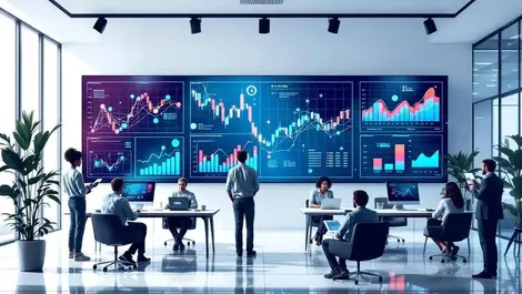 Modern open plan tech office ai workflow charts collaboration