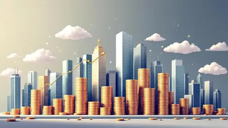 City skyline from stacked coins and bars financial trends uncertainty