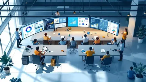 Modern open plan office ai workflow automation integration scene