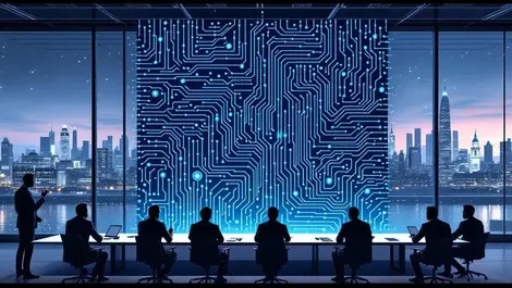 London boardroom ai investment maze circuitry money barriers