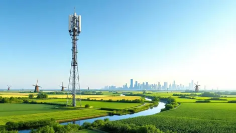 5g tower flat dutch landscape windmills canals nationwide signal