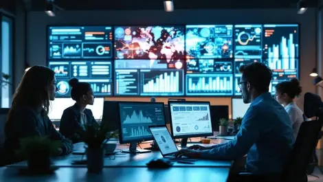 Modern cybersecurity ops center team monitoring breach risks