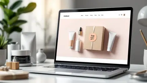 Modern ecommerce cosmetics site laptop free gift cart minimalist