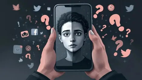 Moody smartphone reflection real vs ai fake digital identity fraud