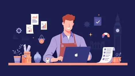 Uk sole trader digital tax filing desk flag palette office scene