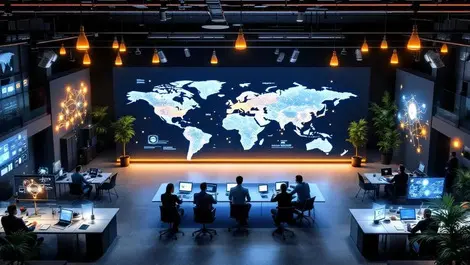 Open plan office ai agent network world map apac europe latam