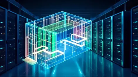 Modern energy efficient data center wireframe airflow thermal zones