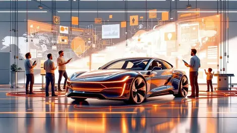 Electric car lab engineers digital vehicle systems testing global